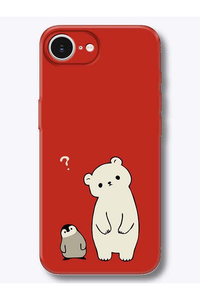 frondcase iPhone 16E Penguin and Teddy Bear Red Phone Case