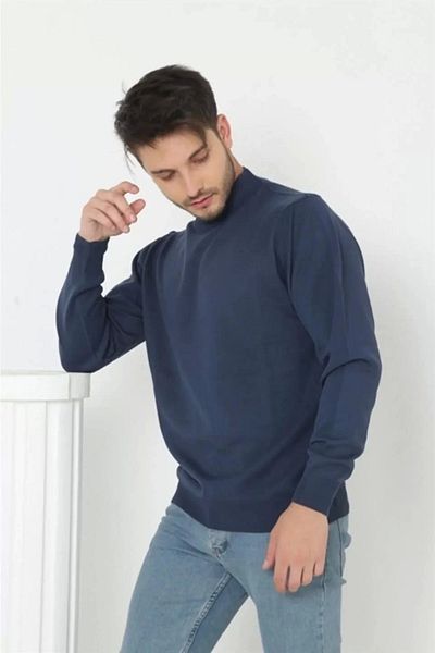 SuQ    Men's Half Turtleneck Sweater - Indigo