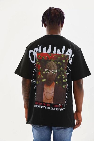 SuQ Unisex Printed Oversize T-Shirt - Black