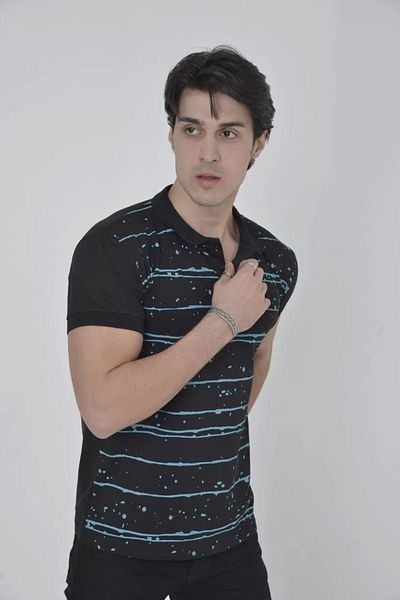 SuQ Men's Slim Fit Pique Striped T-Shirt with Collar - Black
