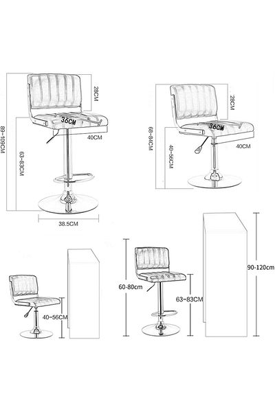 AZAF Leather Counter Bar Chairs with Backrest Black-High Stool 2pcs