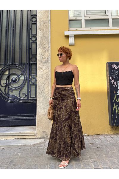 Bak'ap Fusta lungă din șifon Pinterest cu model și corset în talie Premium Trend