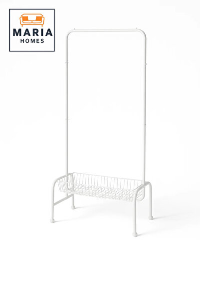 MARIA HOMES رف ملابس من الفولاذ الأبيض مع سلة تخزين سفلية