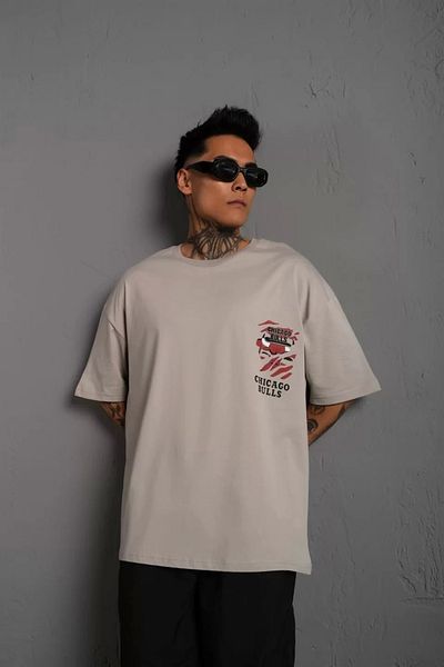 SuQ Men's Back Printed A Quality Oversize T-shirt - Gray