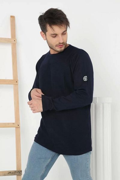 SuQ Men's Bicycle Collar Arm Embroidered - Navy Blue