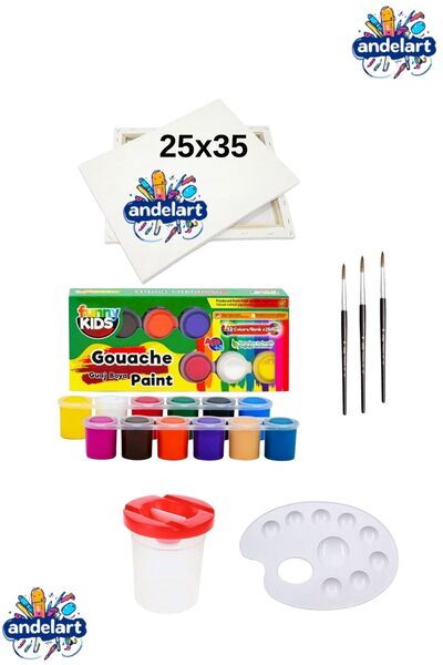 andelart Hobi Boya Seti Tual 1 Adet 25x35 12 Li Guaj Boya Fırçalar Ve Palet
