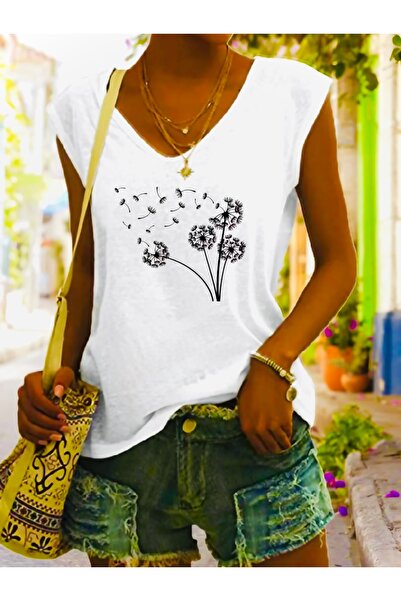 FUFLUNS تي شيرت نسائي بدون أكمام مطبوع عليه عصابة الرأس