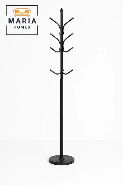 MARIA HOMES Sleek Black Metal Cloth Rack with Stable Round Base