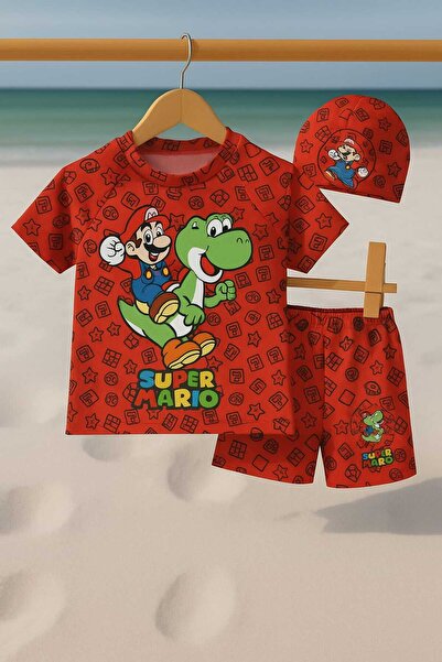 RONYPONY Team Three Piece Boy's Checkered Swimsuit