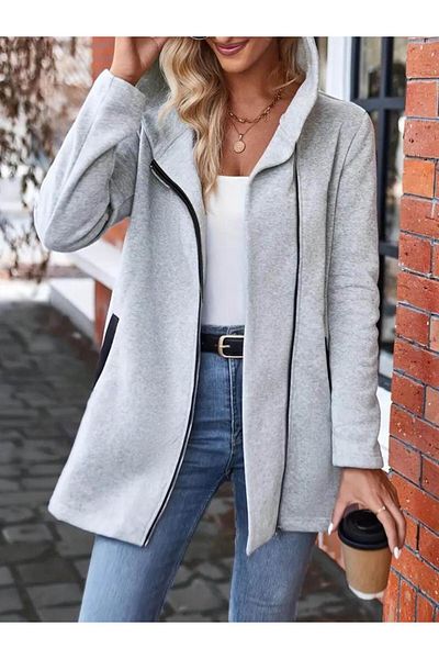 modamtn Women's long sleeve hooded front zipper long three thread jacket