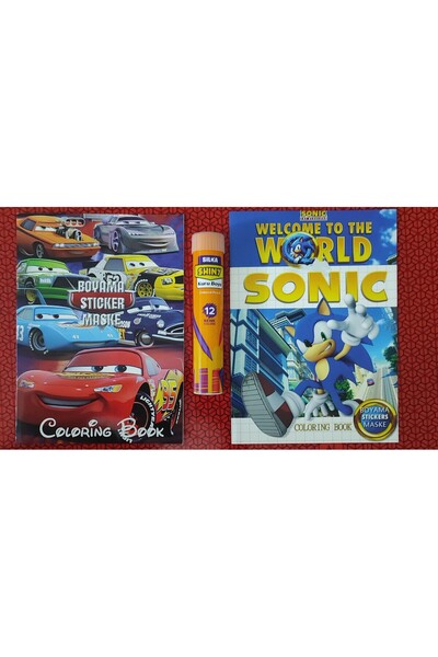 ada çanta kırtasiye 2 adet stickerli boyama kitabı ve 12 li tüp kuru boya kal...