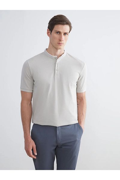 LC Waikiki LCWAIKIKI Classic Beige Shawl Collar Pique Men's T-Shirt