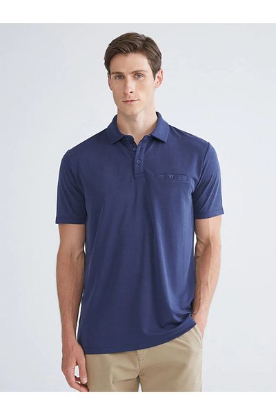LC Waikiki Lcwaikiki Classic Blue Polo Collar Mercerized Look Men's T-Shirt