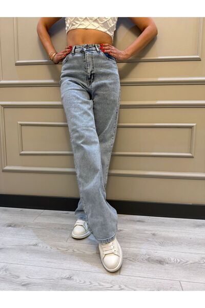 geenz manifacture Women's Light Blue High Waist Wide Leg Loose, Loose Palazzo Jean Pants