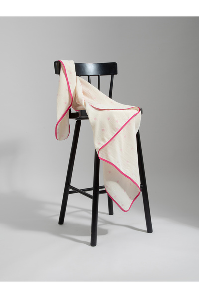 Adecoo Soft Pati Desenli Kenarları Pembe Biyeli Müslin Panço ve Örtü Takımı %...