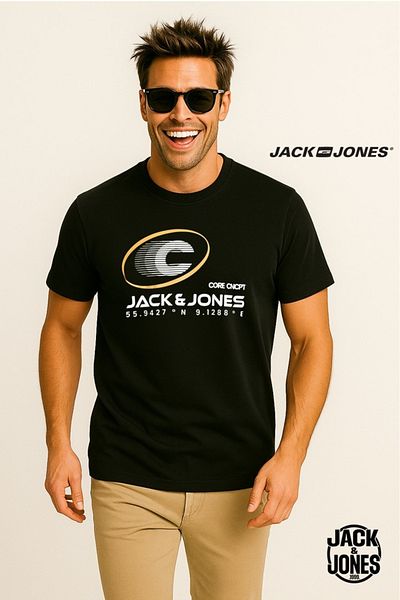 Jack & Jones J&J Men's Logo Printed T-Shirt Black