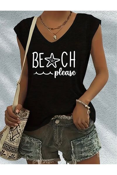 FUFLUNS Beach Printed Women's Oversize Sleeveless T-Shirt
