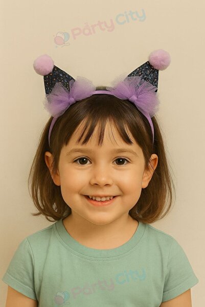 Party City Kuromi Temalı Işıltılı Parti Tacı | Pembe Ponponlu Glitter Aksesuar | Doğum Günü Tacı