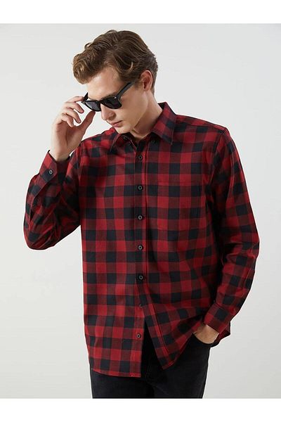LC Waikiki Ανδρικό πουκάμισο LCWAIKIKI Classic Regular Fit μακρυμάνικο καρό Gabardine (W5)