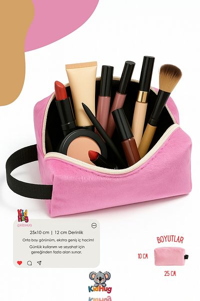 KidHug Plush Soft Makeup Bag 25 cm Women Organizer Premuim Fabric [5 Different Color Options]