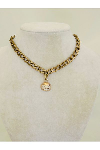 OITA Antique Oyster Tumbled Necklace Metal Chain Oyster Pendant