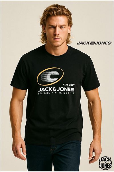 Jack & Jones Tricou cu logo J&J pentru bărbați, negru