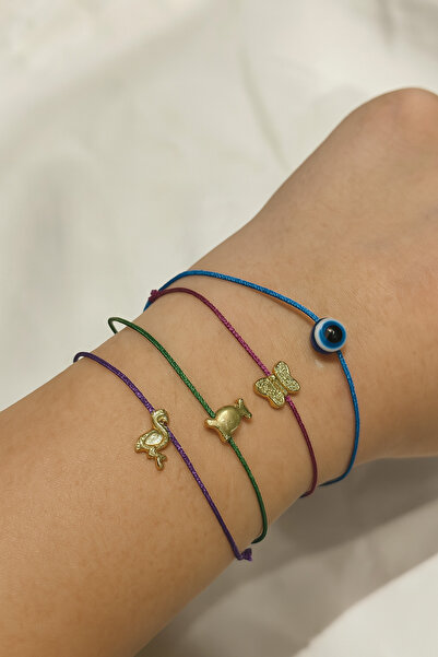 Femenino 4’lü Renkli İp Arkadaşlık Bilekliği Seti – Altın Renk Figürlü Kadın ...
