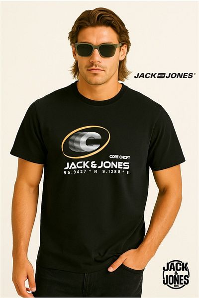 Jack & Jones J&J Men's Logo Printed T-Shirt Black