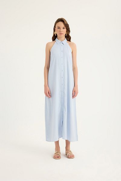 SEVİLEN Maxi Shirt Dress – Sleeveless, Buttoned