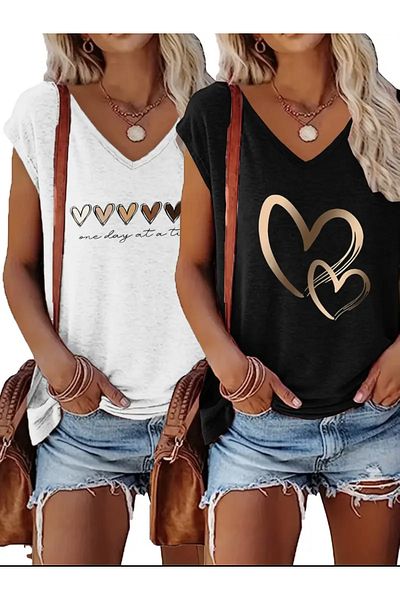 FUFLUNS Heart Printed Women's Oversize Sleeveless T-Shirt