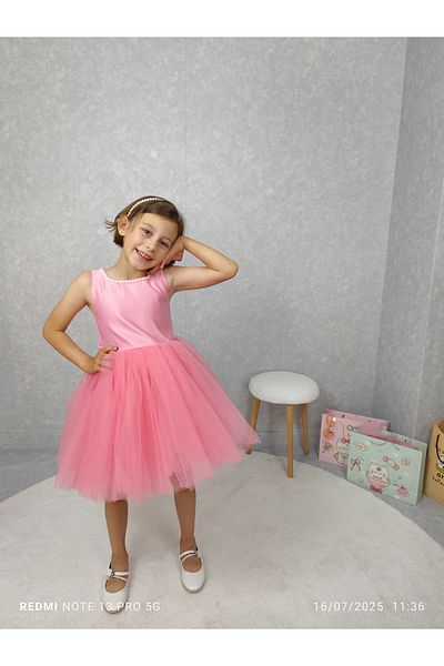 NSMLİFE Βραδινό φόρεμα για κορίτσια Island, Pink Collar Pearl, Tutu Dress