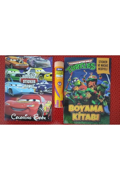 ada çanta kırtasiye 2 adet stickerli boyama kitabı ve 12 li tüp kuru boya kal...