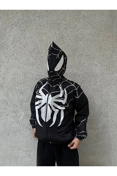 SuQ Unisex Long Sleeve Hooded Windbreaker - Black