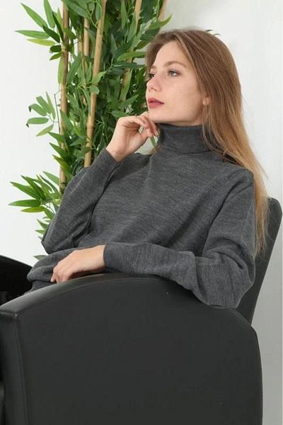 SuQ Unisex Full Neck Turtleneck Woven Knitwear - Smoked