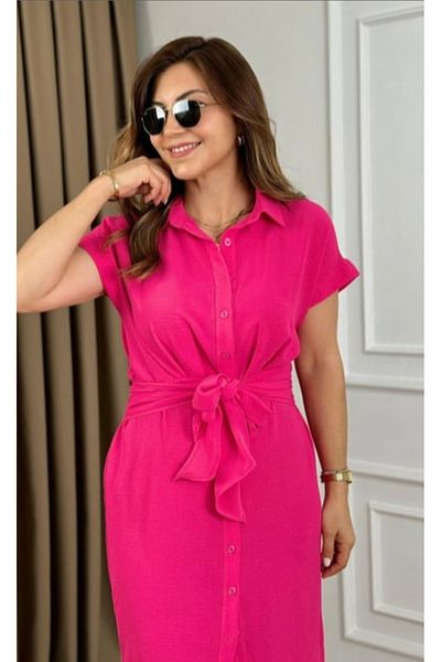 MODA Fuchsia Z.Ar.A Model Waist Belt Full Button Aerobin Very Stylish Dress