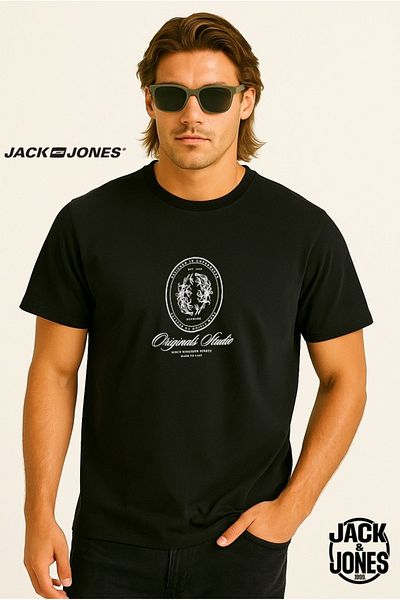 Jack & Jones J&J Men's Logo Printed T-Shirt Black