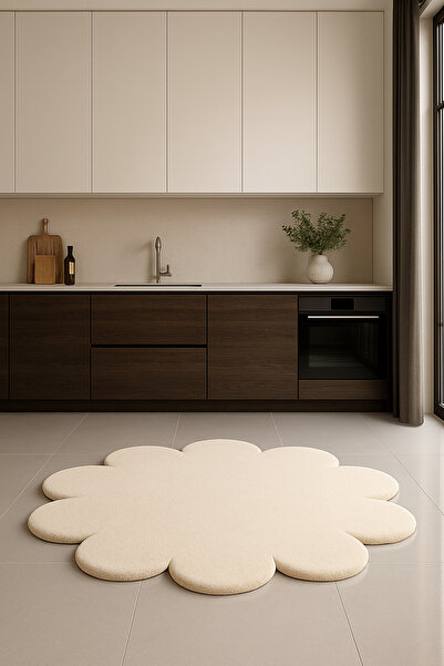 SOFT DECOR Kaymaz Taban Yuvarlak Papatya Şekilli Halı Modern Salon Koridor Mu...