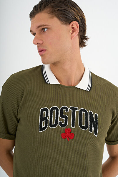 Redline Ανδρικό μπλουζάκι με λεπτή εφαρμογή Typo Khaki