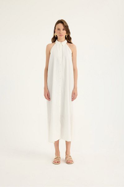 SEVİLEN Maxi Shirt Dress – Sleeveless, Buttoned