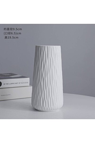 GREEN TOWN مزهرية سيراميكية بيضاء 9.5×9.5×19.5 سم