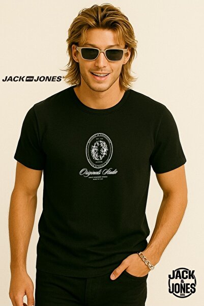 Jack & Jones Μαύρο μπλουζάκι με τυπωμένο λογότυπο J&J Men