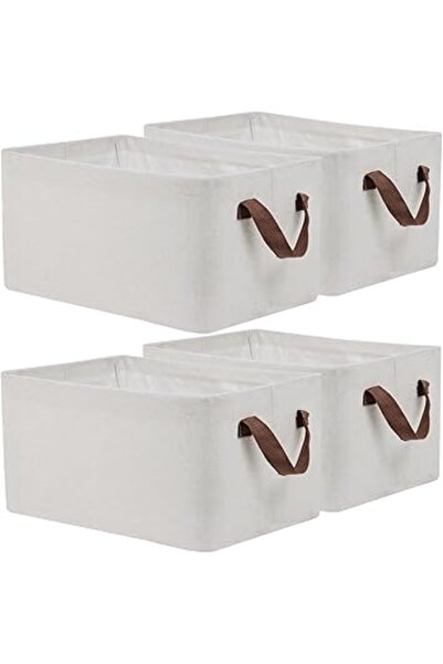 The Bros مجموعة من 4 سلال أرفف من الكتان - صناديق تخزين قماشية قابلة للطي للخ...