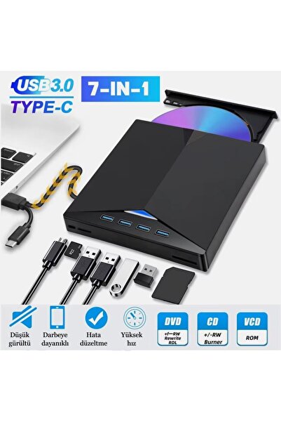 SHIPMENT Çok Fonksiyonlu 7 in 1 USB 3.0 Type-C Harici DVD RW CD Sürücü Yazıcı...