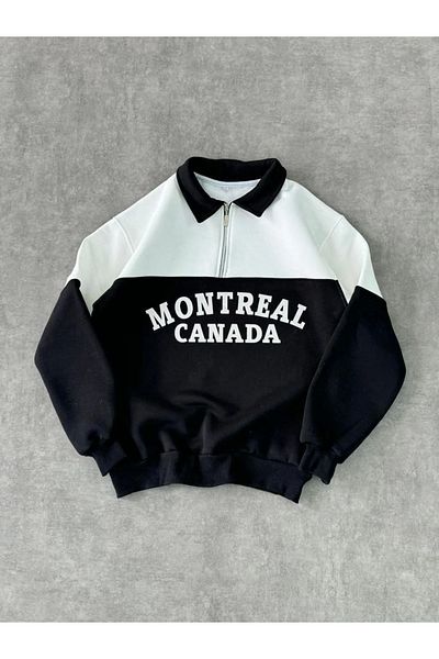 SuQ    Sweatshirt with Half Zip Piece Collar - Black
