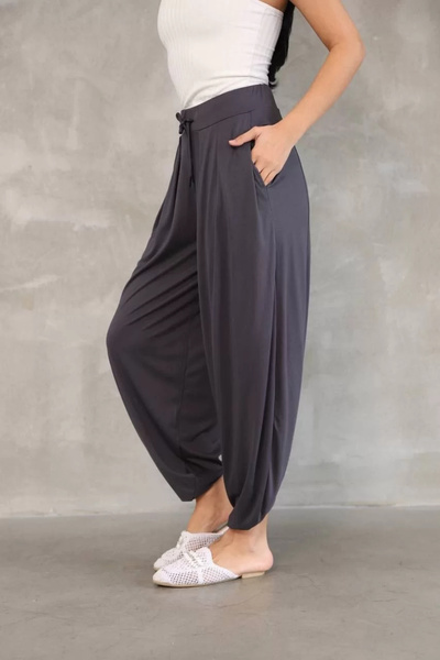 SuQ Osy Modal Soft Textured Fabric Shalwar Pantalon - Anthracite