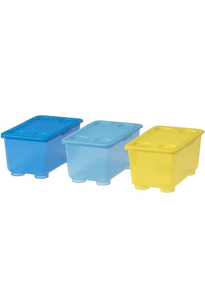 The Bros Glis Storage Box with Lid – Yellow/Blue, 17×10 cm (6¾×4"), Pack of 2