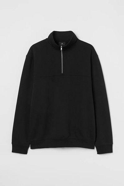 SuQ Oversize Half Zip Collar Basic Sweatshirt - Black