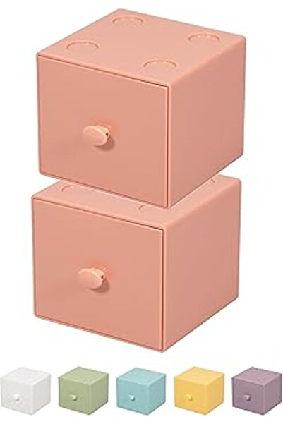 The Bros 2PCS Desktop Storage Boxes with Drawers, Stackable Organizer for Off...