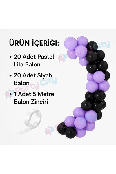 Party City مجموعة بالونات سوداء أرجوانية بطابع كورومي - 40 بالون + سلسلة بالونات بطول 5 أمتار |   زينة عيد الميلاد