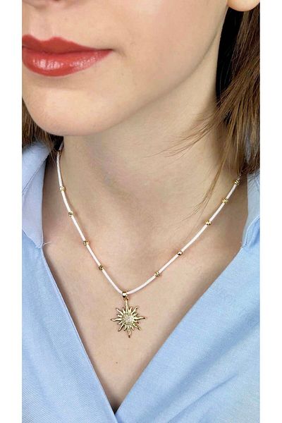Neon Takı by Atalay Sensitive Tag and Sun Figure, Rope Necklace 423